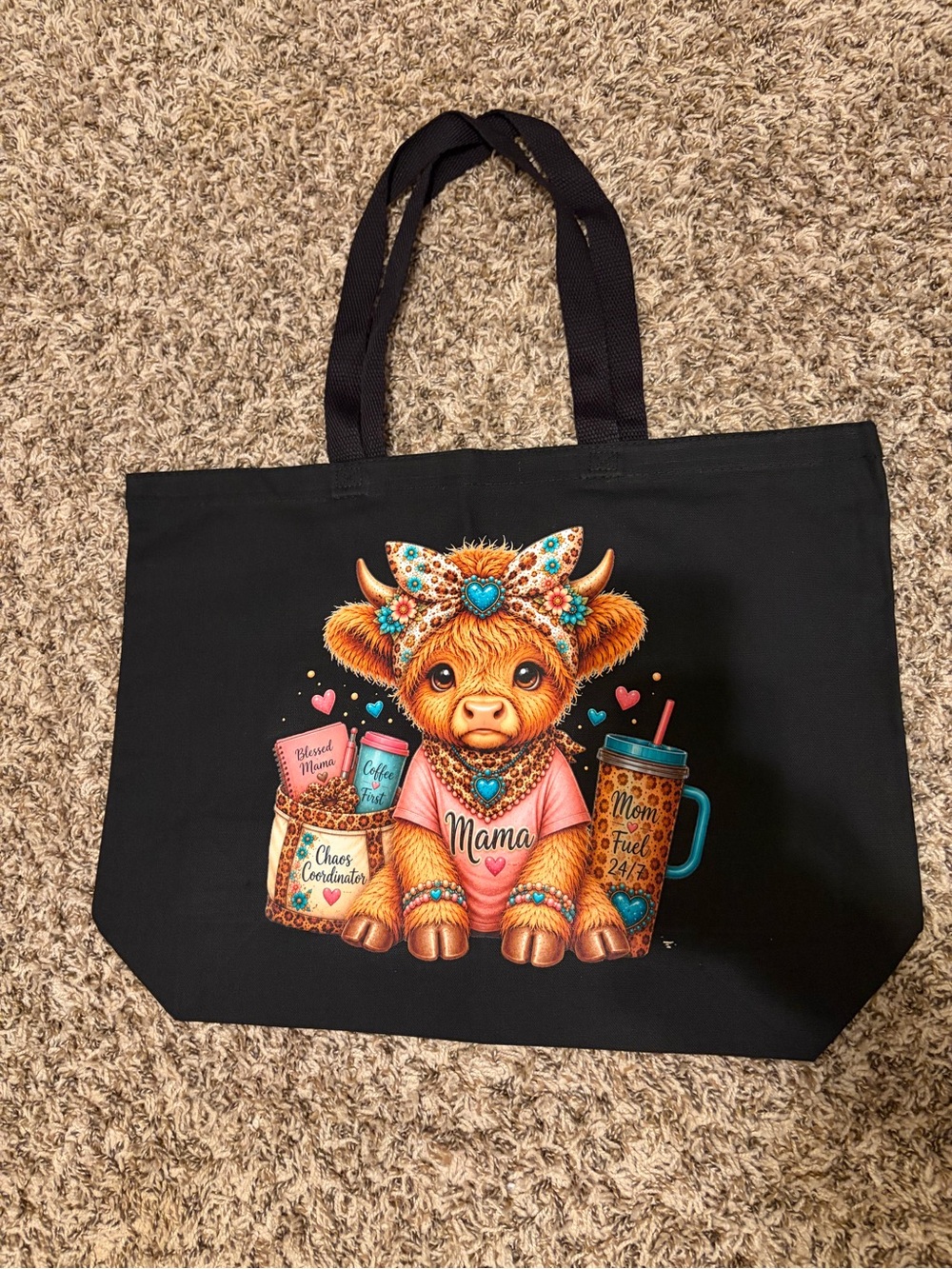 Mama Cow Graphic Tote Bag - Black
